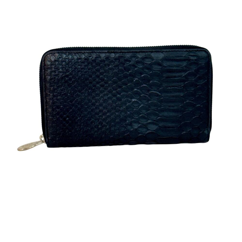 Furla Accordion Zip Around Wallet Croc-Embossed Leather Continental Black